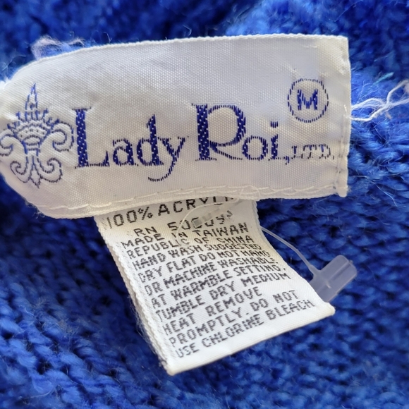 Vintage Tunic Sweater Blue Lady Roi Long Ribbed Cable Knit With Pockets M - Picture 6 of 6